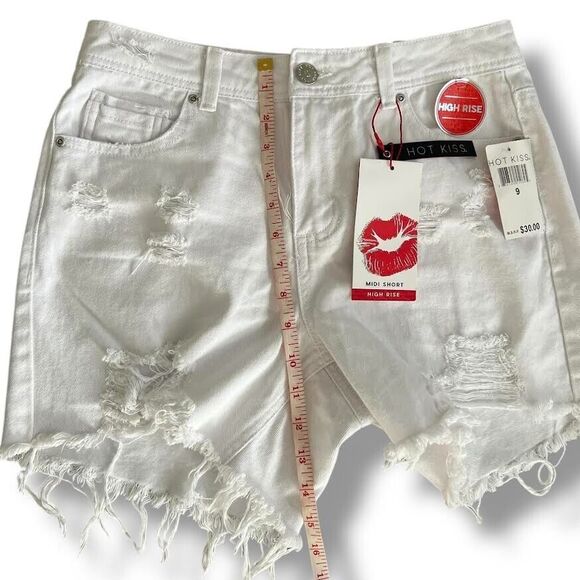 Hot Kiss Jean Shorts Women's Jr Sz 9 White Jorts Mid Rise Distressed Mid… - Picture 14 of 14